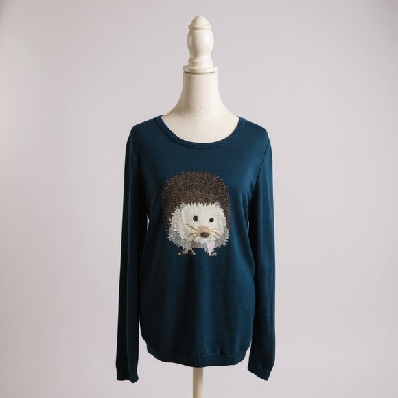 Talbots Teal Lambswool Blend Hedgehog Pullover Sweater - Picture 2 of 8